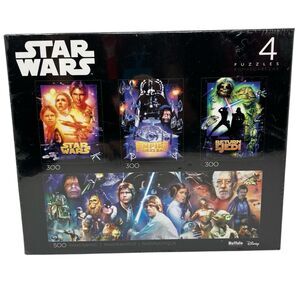 Star Wars 4 Puzzle Set Sealed 300 500 Piece Darth Vader Yoda Sith Buffalo Games